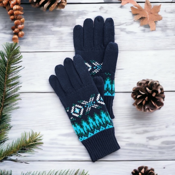 Talbots Chamonix Fair Isle Winter Gloves Tech Friendly Blue Nwt - Picture 1 of 5